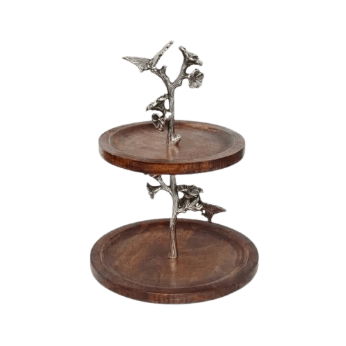 WOOD & ALUMINIUM BIG CAKE STAND ROUND (NATURAL)